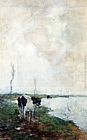 A Cow Standing By The Waterside In A Polder by Jan Hendrik Weissenbruch